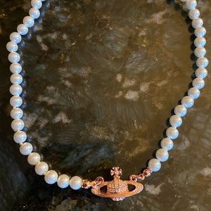 Vivienne Westwood Rose Gold Pearl Orb Necklace